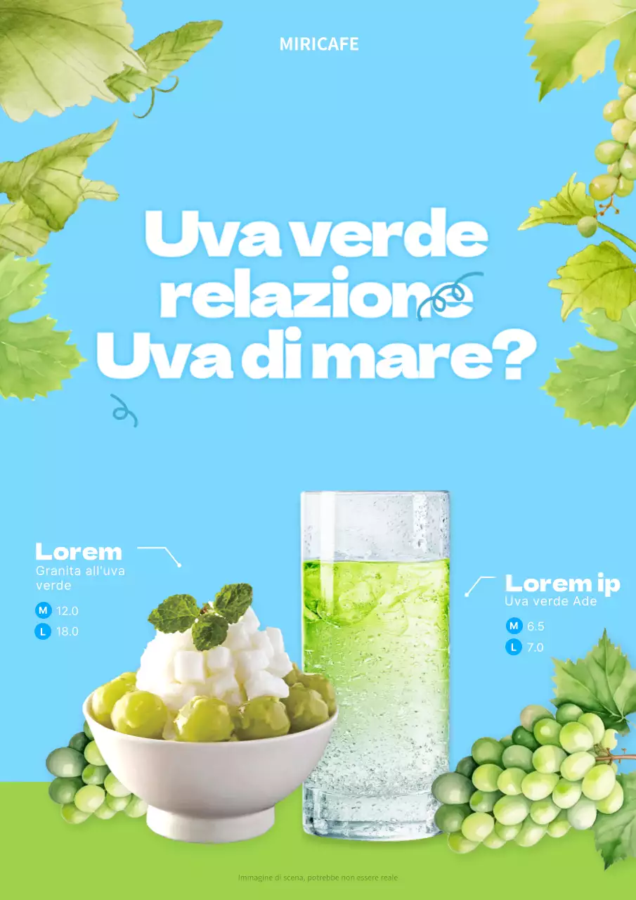 Un semplice manifesto promozionale per il menu estivo in tonalità chartreuse e azzurro.