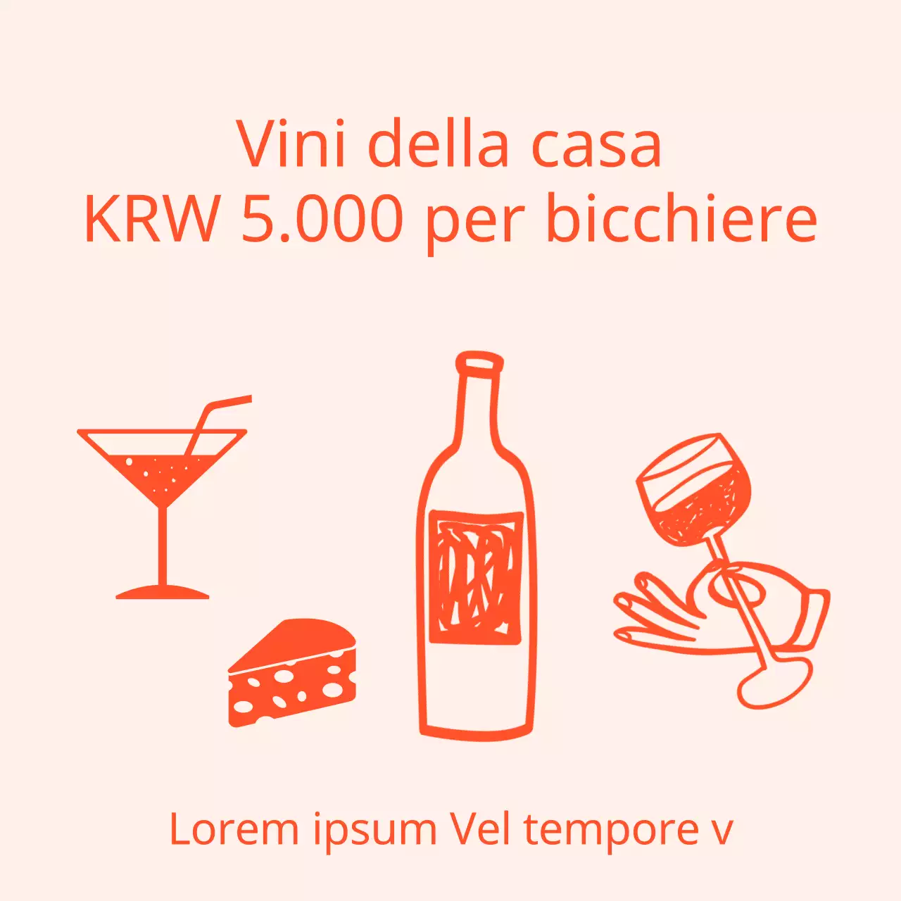 Una semplice pubblicità rossa per l'happy hour di un ristorante