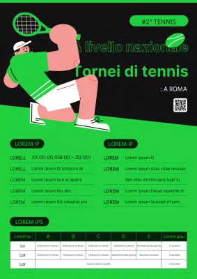 Elegante volantino del torneo nazionale di tennis in verde e nero