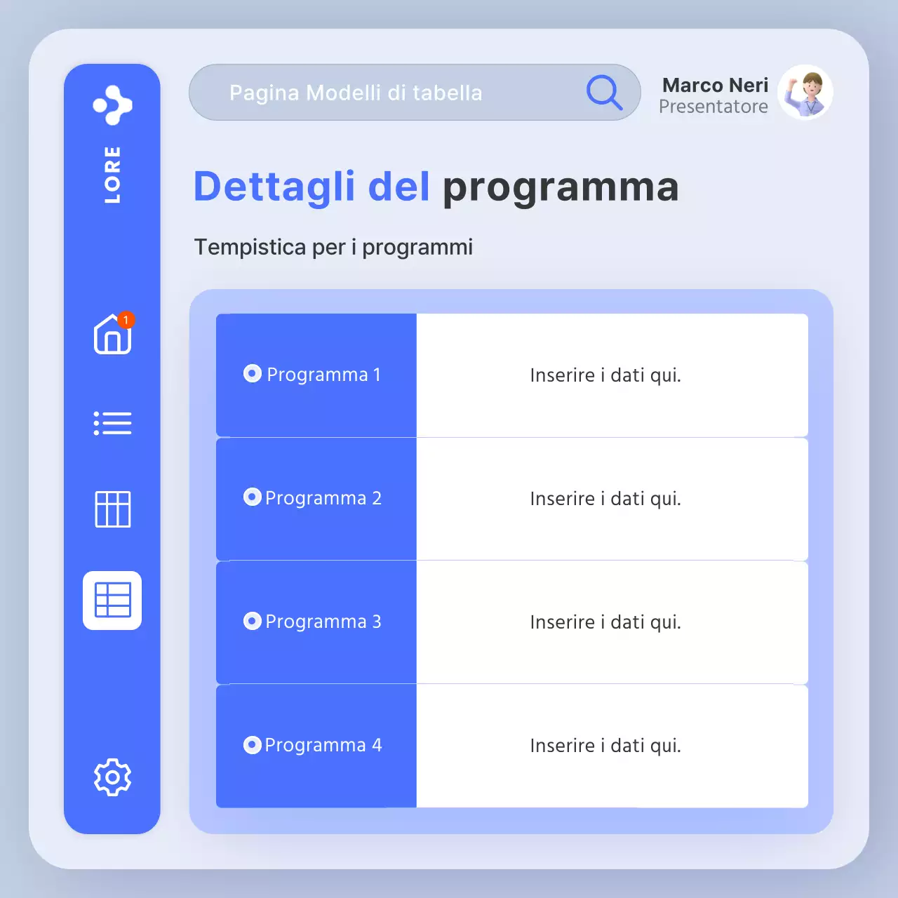 Annuncio dell'uso trendy di tavoli blu e bianchi