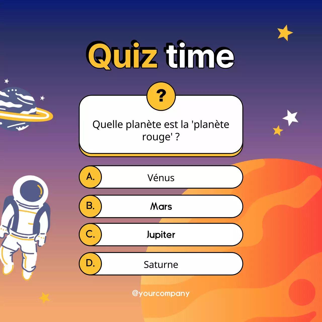 Bleu marine Animation Planète Trivia Quiz Publicité