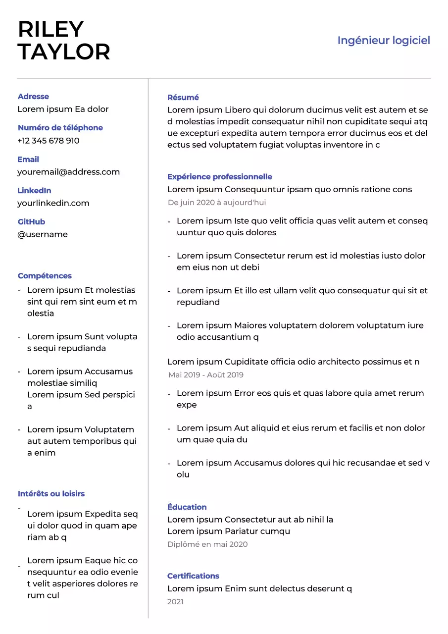 Blanc Bleu Simple Minimal Propre Ingénieur logiciel Carrière A4 Lettre de recrutement