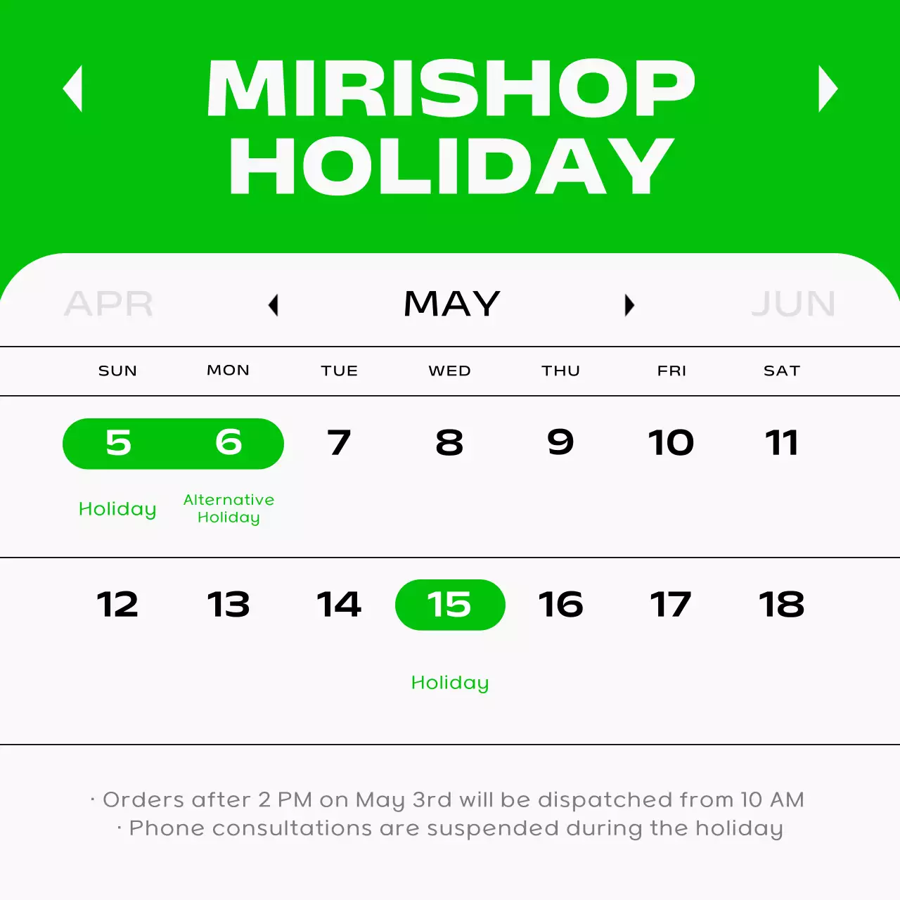 Green Modern Holiday Schedule Social Media Post