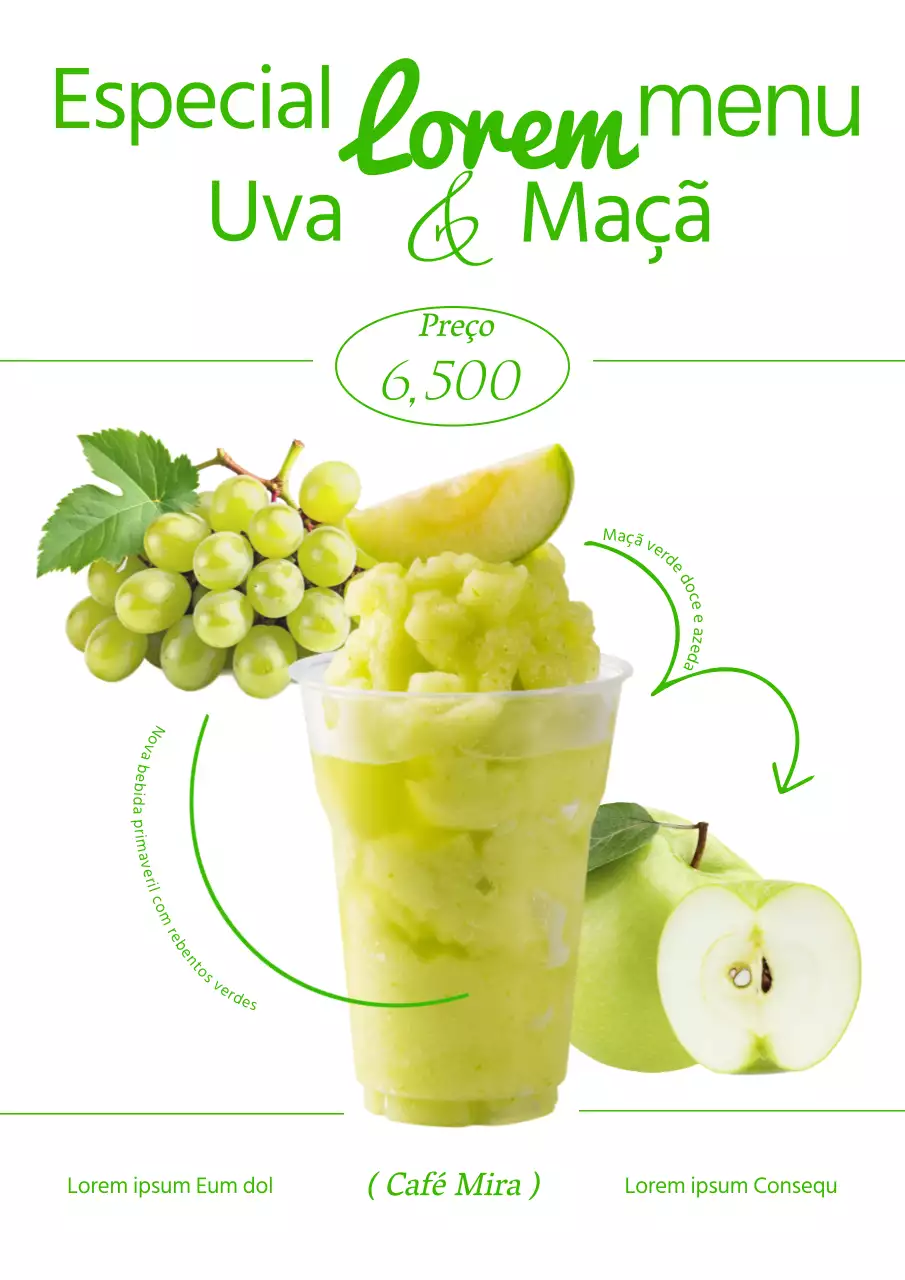 Cartaz promocional simples de primavera sazonal de bebida de maçã verde e uva verde na cor verde