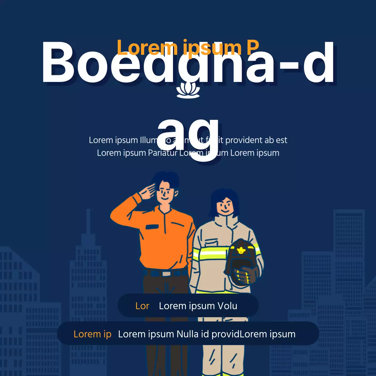 Een modern brandweerteken in marineblauw en oranje