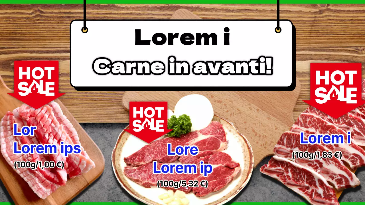 Promuovere i volantini retrò rossi e blu dei negozi di alimentari