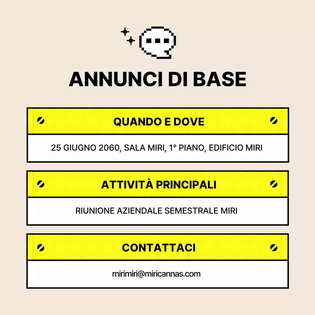 Annuncio dell'uso di tavoli semplici in giallo e avorio