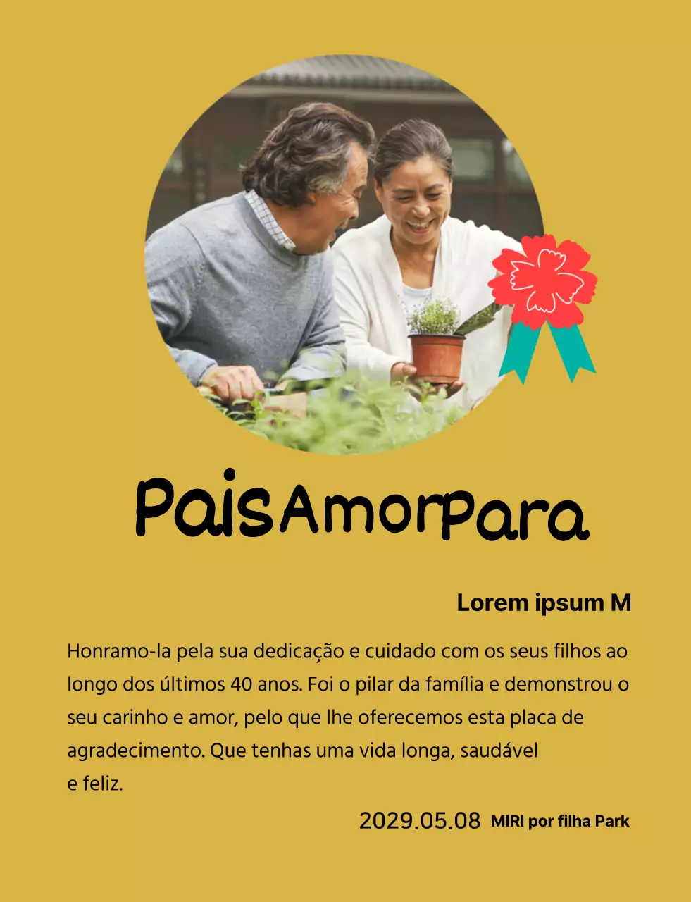 Uma bonita placa para o Dia da Mãe com uma ilustração de um cravo e caligrafia com a sua fotografia