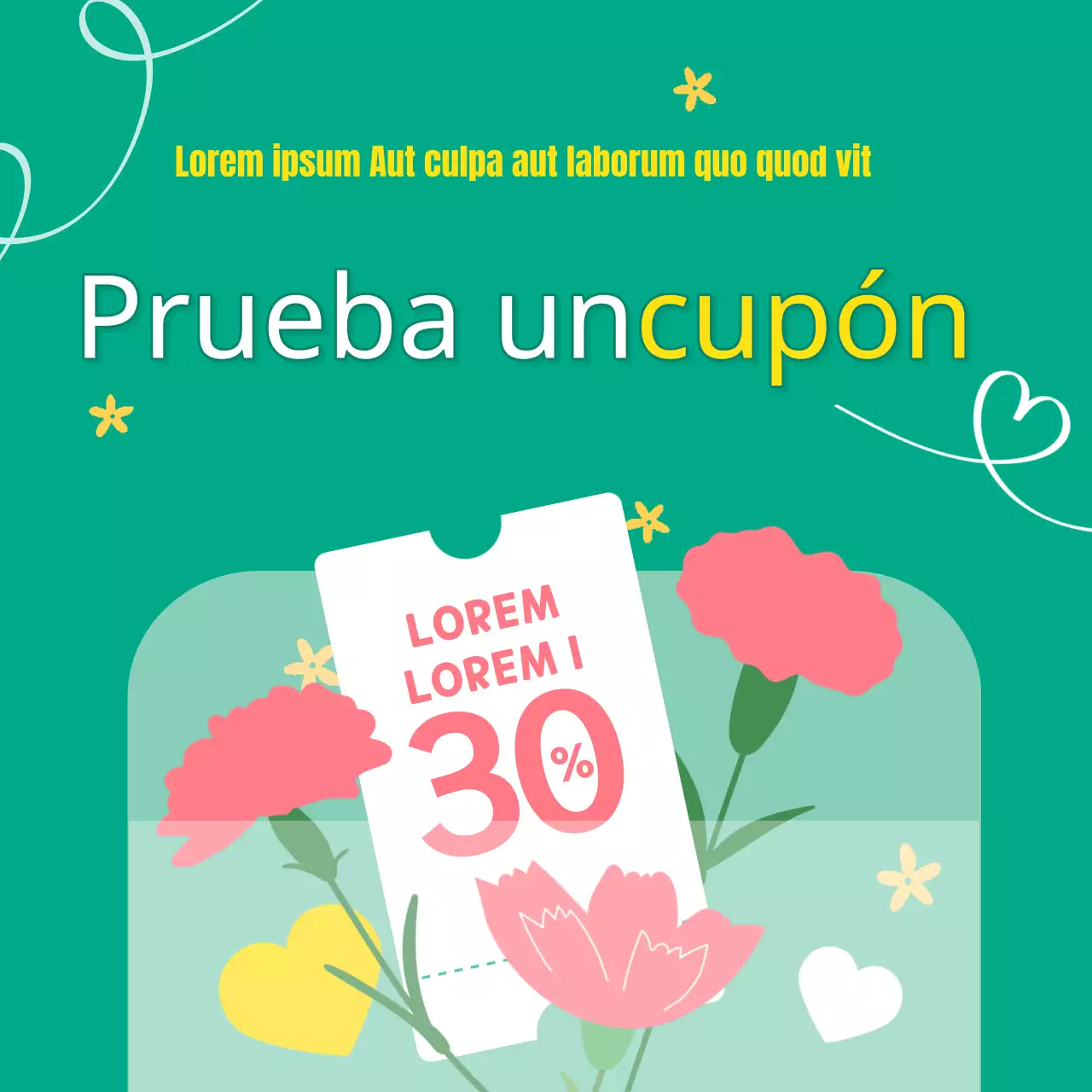 Un bonito anuncio primaveral de cupones de regalo en verde y amarillo