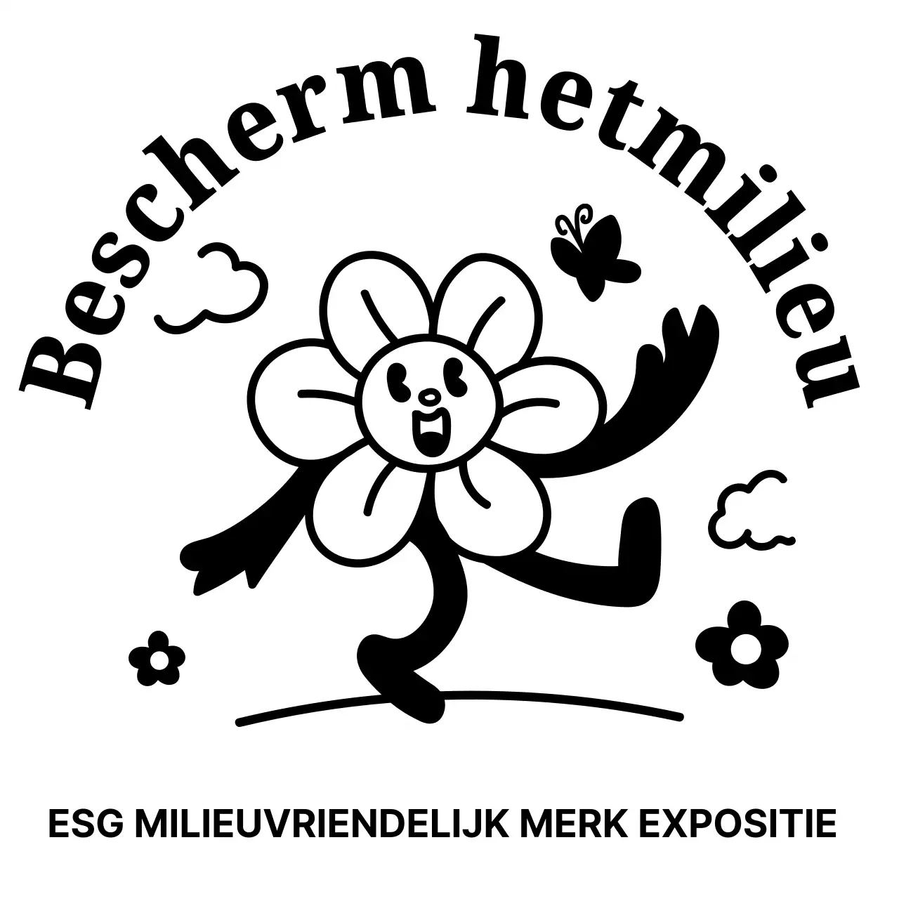Souvenir van de eco-beurs met lijnillustraties van bloembladfiguren