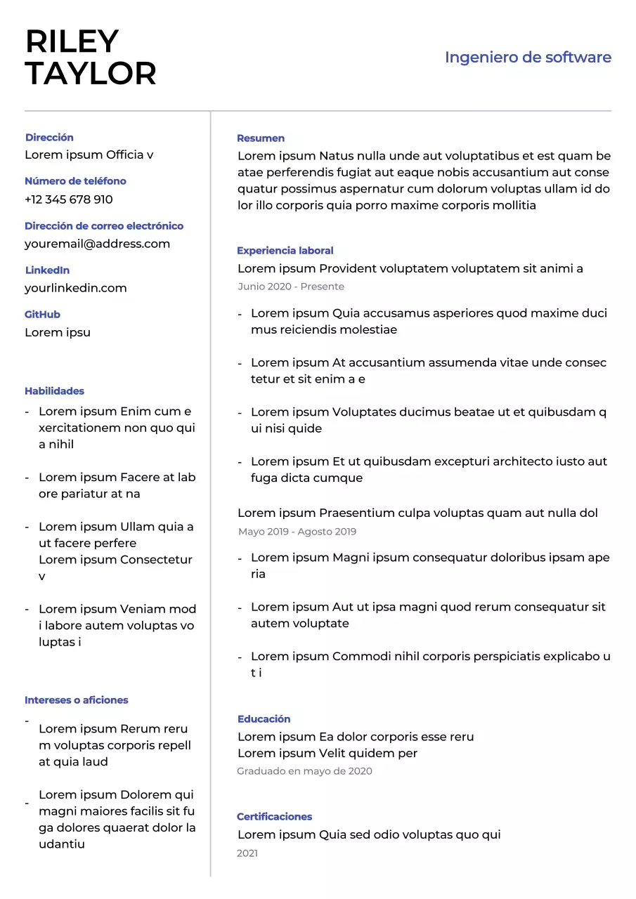 Blanco Azul Simple Minimal Limpio Ingeniero de Software Carrera A4 Carta de Contratación