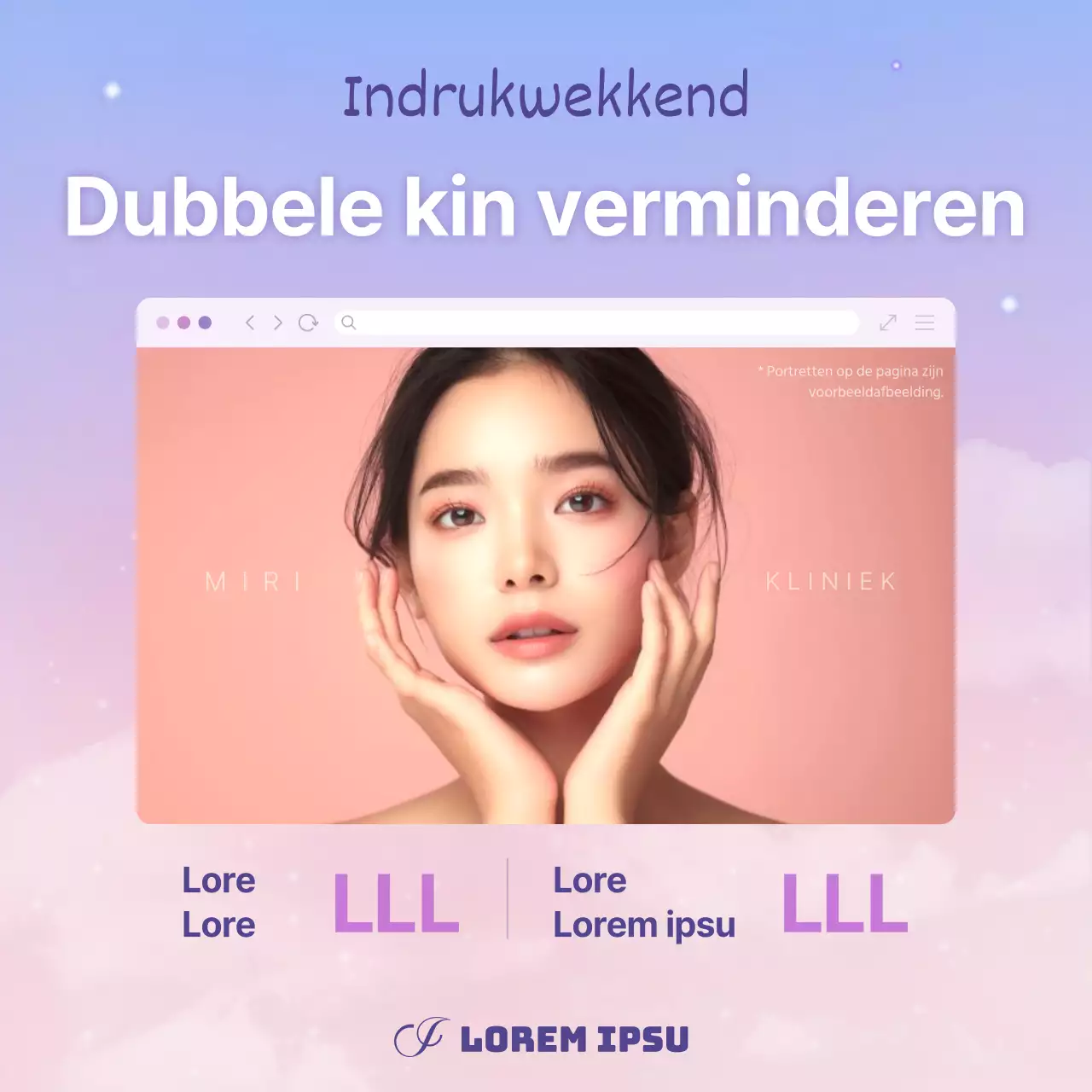 Trendy advertentie voor dermatologie en plastische chirurgie in paars en mauve