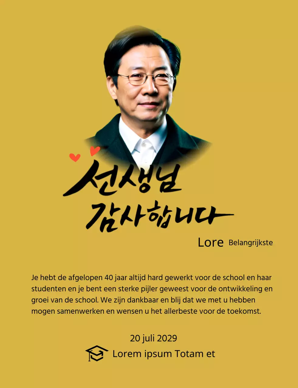 Helder schoolbord met kalligrafie en foto's