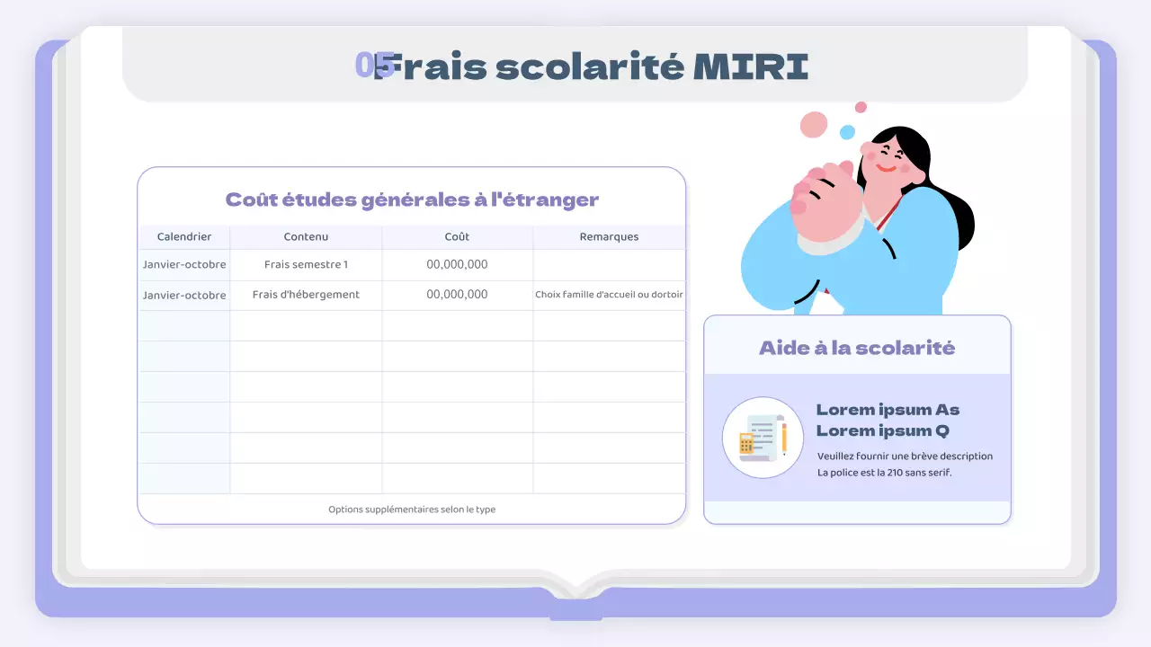 Un simple prospectus d'études à l'étranger en mauve et blanc