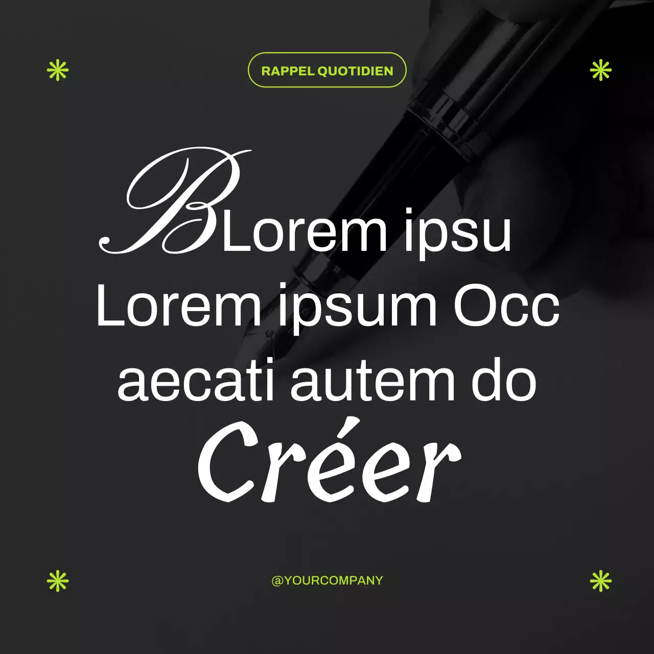 Citation sur l'équilibre entre vie professionnelle et vie privée, en noir et néon Publicité