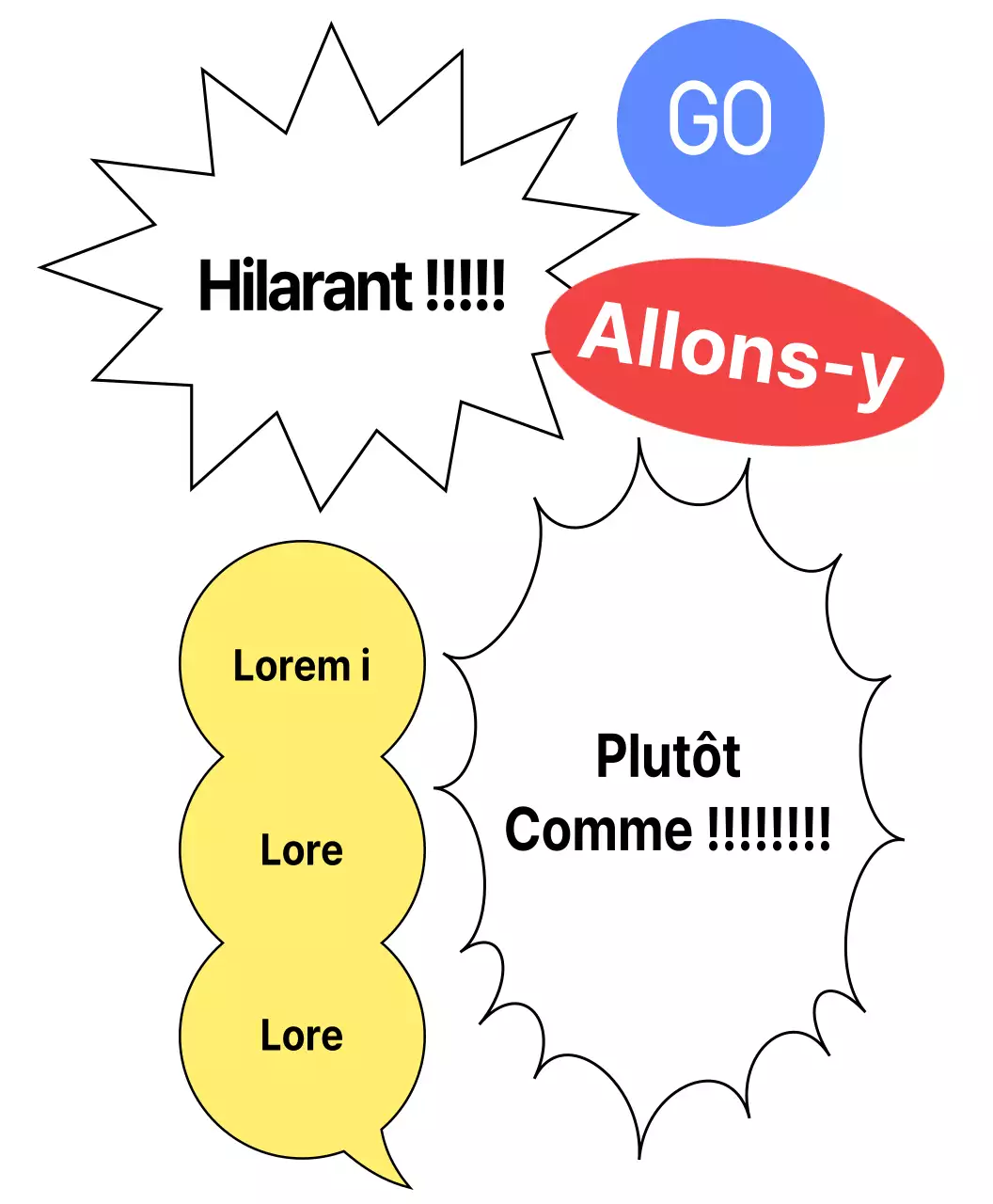 Pompes du groupe Let's go avec bulles de texte