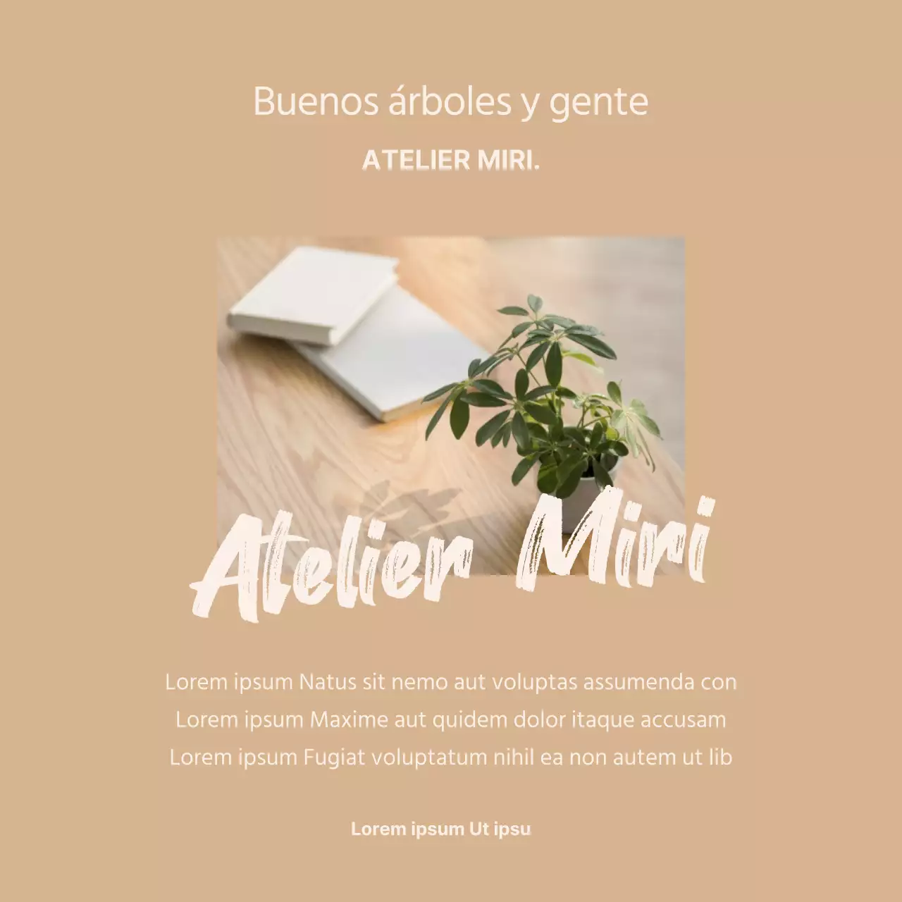 Un sencillo puesto de promoción de talleres en beige y verde