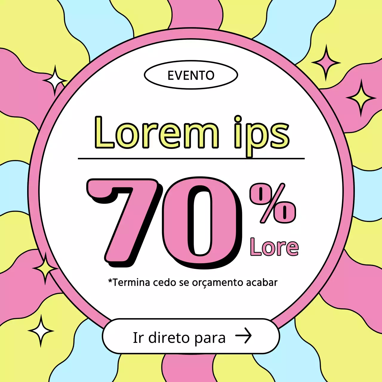 Anúncio de desconto de compras kitsch em cor-de-rosa e amarelo