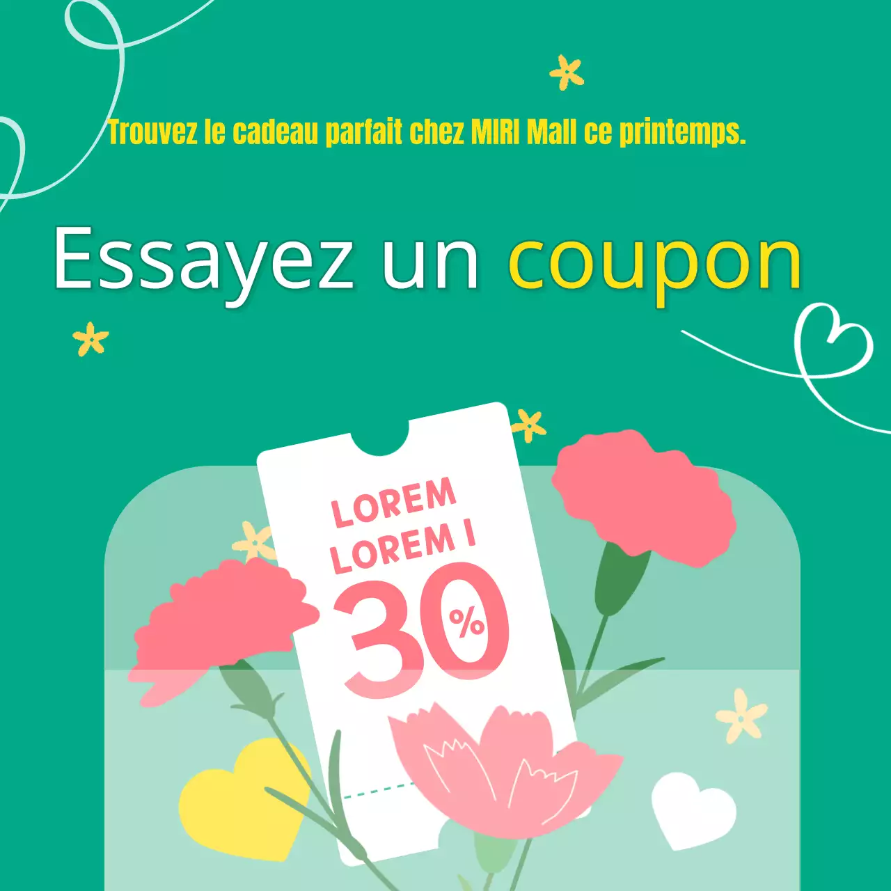 Une jolie publicité pour les coupons de printemps, en vert et jaune.