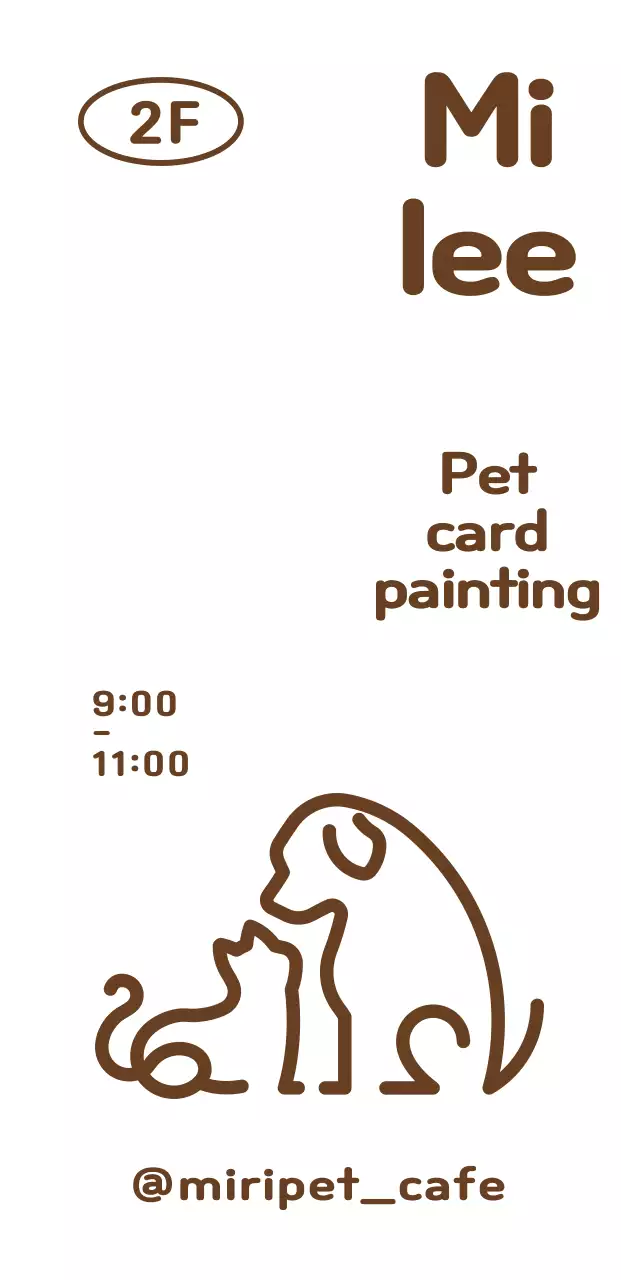 A cute font with a puppy cat line illustration logo and a signboard with a cautionary note