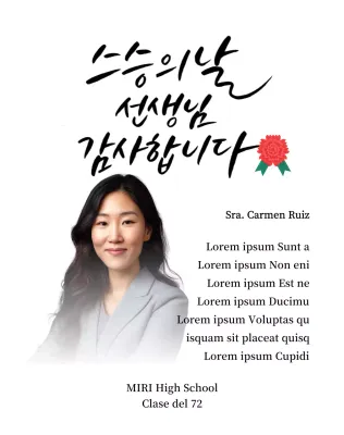 Colorida nota de agradecimiento por el Día del Profesor con ilustración de clavel, caligrafía y foto