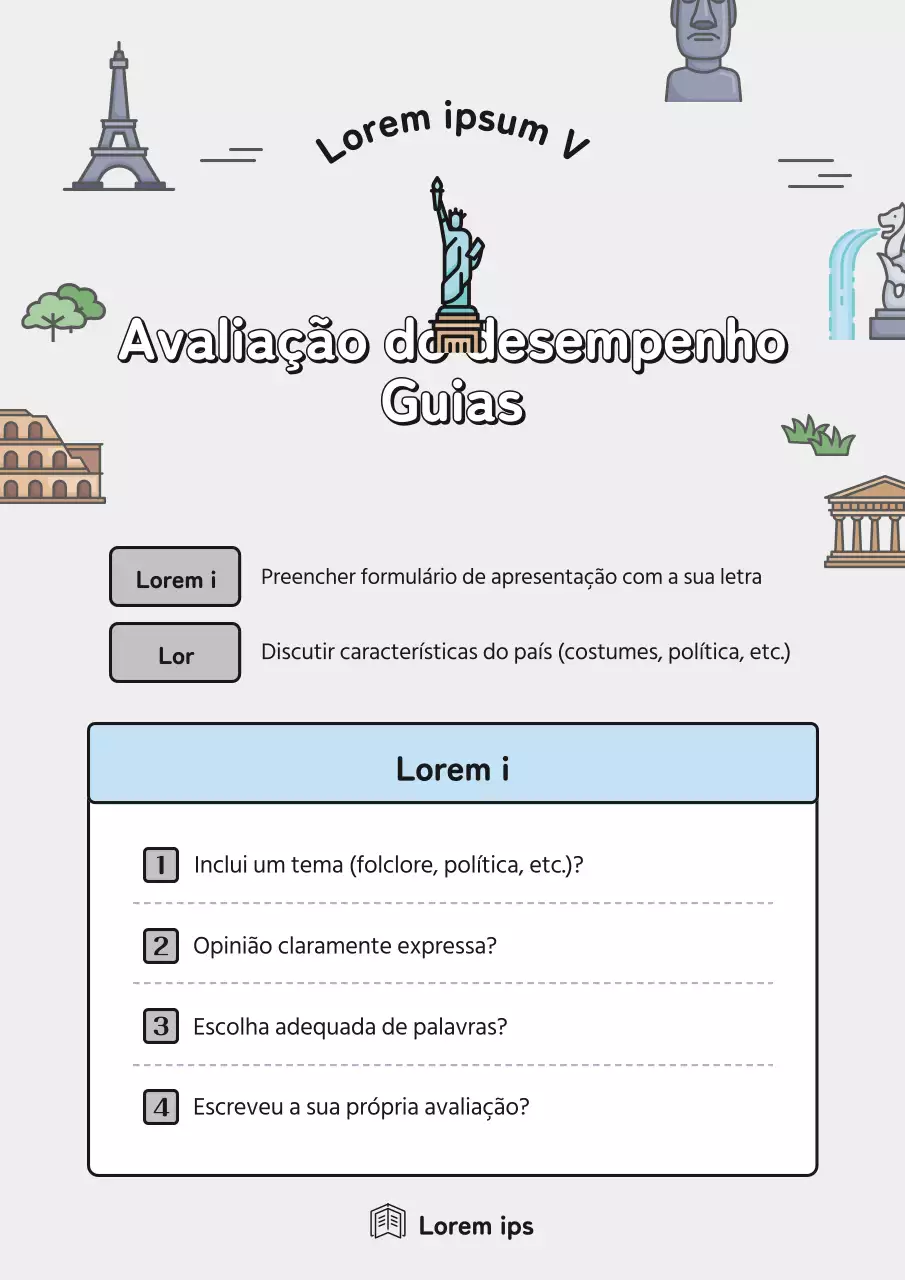 História simples em cinzento e azul claro Guia de avaliação do desempenho da história mundial Recursos didácticos