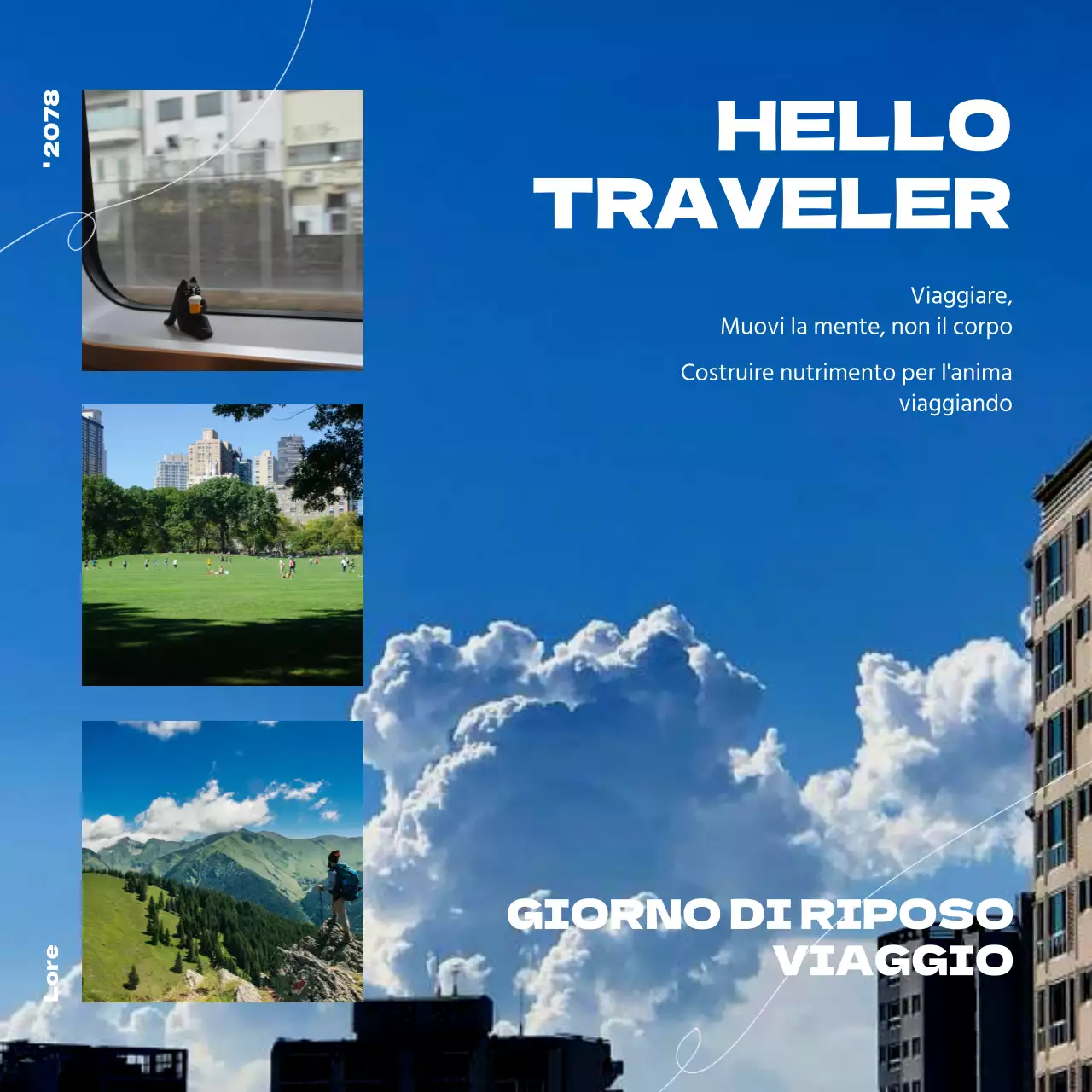 Messaggi di viaggio di tendenza in blu e bianco