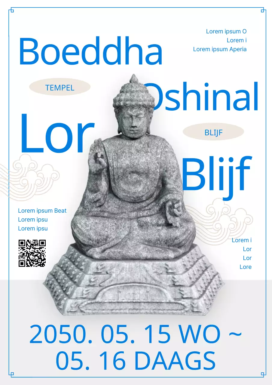 Een eenvoudige blauw-witte flyer voor een populair gerecht met tonijnsashimi