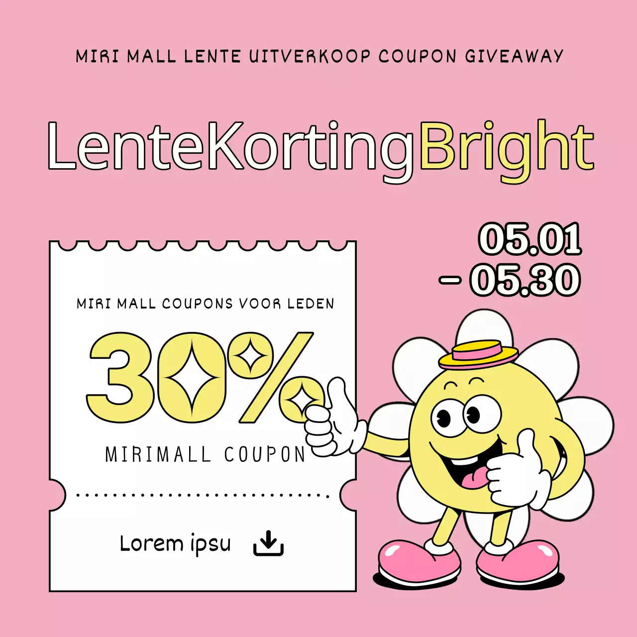 Een pop-art voorjaarsverkoopadvertentie in geel en roze