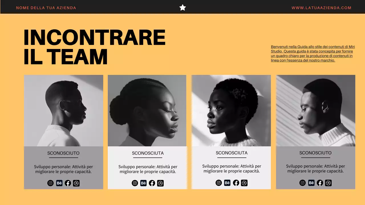 Profilo aziendale moderno minimale arancione e nero