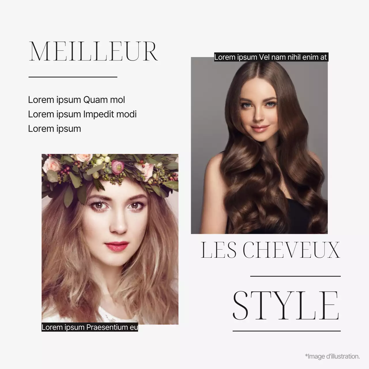 Salon de coiffure moderne, noir et blanc, marketing des médias sociaux