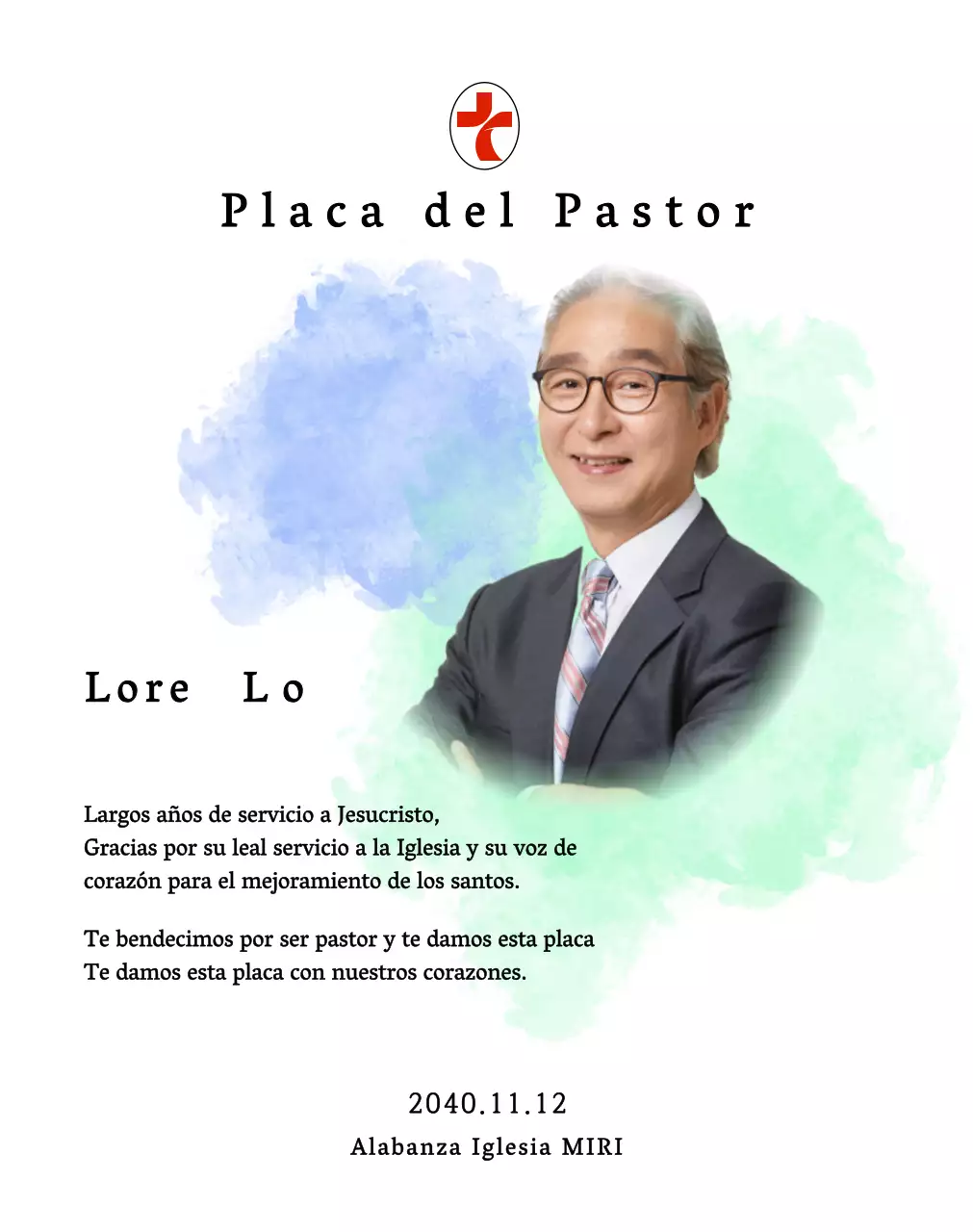 Placa blanda de inauguración de iglesia con fondo de acuarela degradada y foto