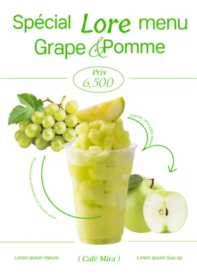 Affiche promotionnelle simple de boisson printanière saisonnière raisin vert pomme verte en couleur verte