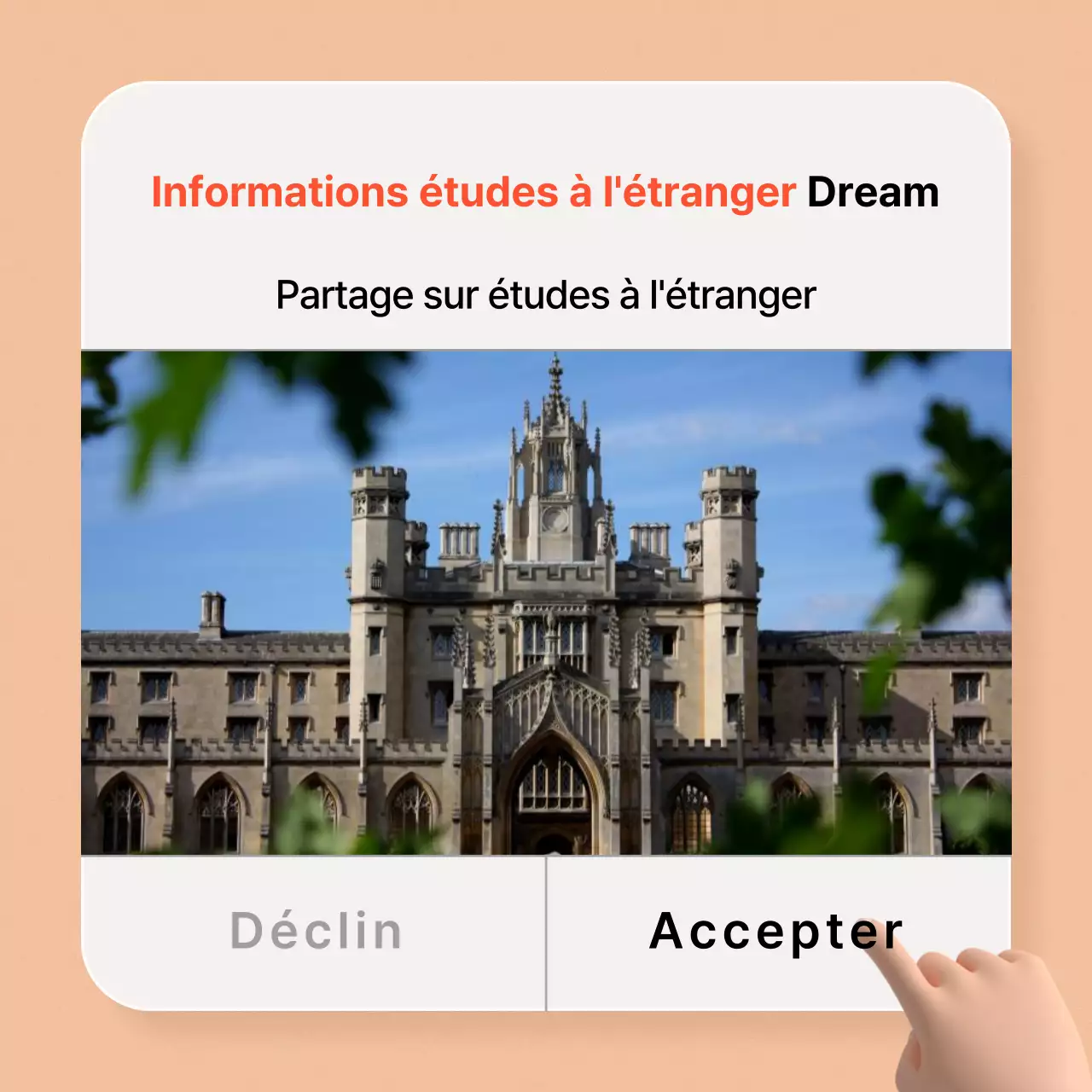 Promotion simple des études à l'étranger sur fond orange