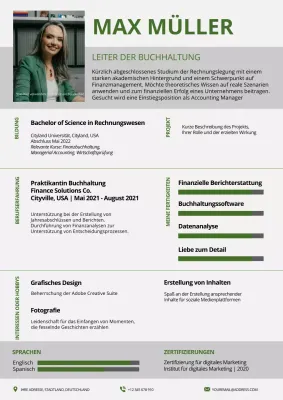 Grünes und graues Simple Accounting Manager Portfolio
