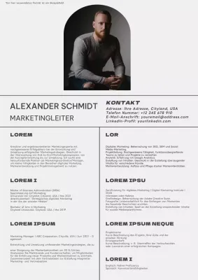 Beige und Grau Minimal Marketing Manager Lebenslauf Einleitung