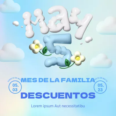 Promocione los eventos de mayo con toques de blanco y azul claro