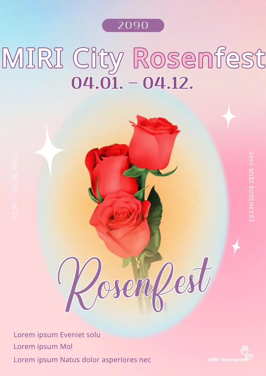 Ein schickes, rosafarbenes Werbeplakat für das Rosenfestival
