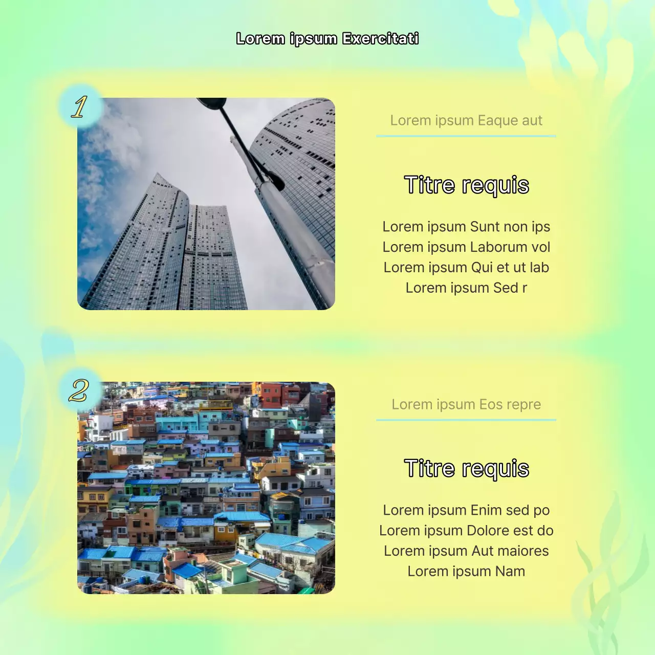 Guide de quartier de Busan avec des touches de jaune et de bleu clair