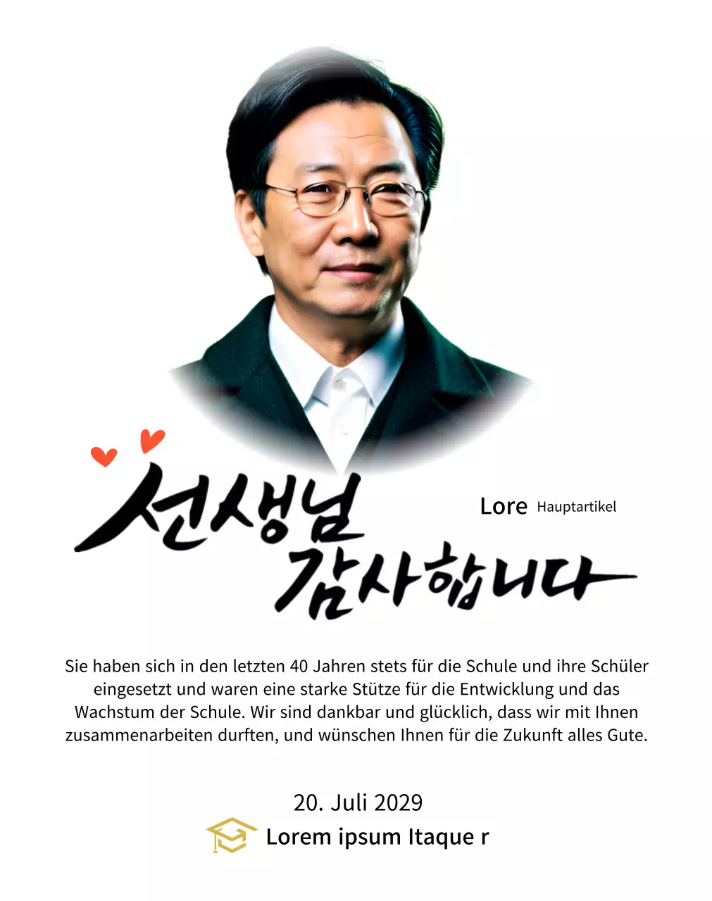 Helle Plakette zur Anerkennung der Schule mit Kalligraphie und Fotos