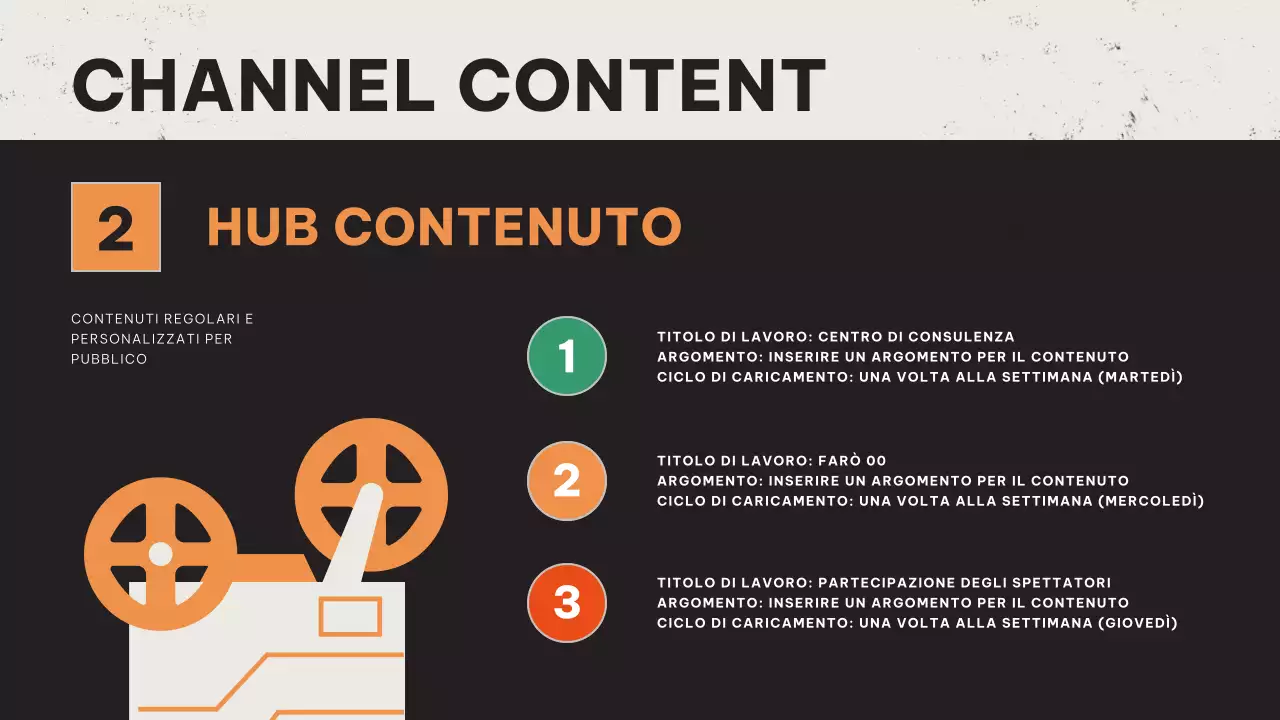 Piano dei contenuti video retrò rosso e arancione