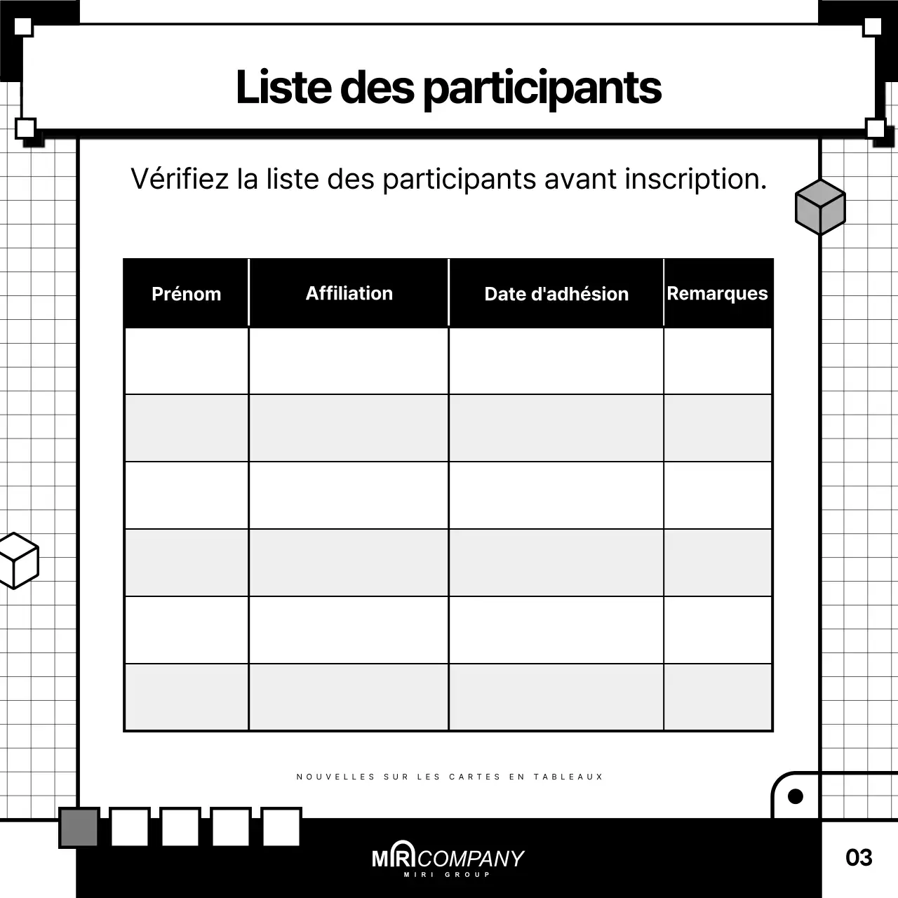 Un simple guide de table en noir et blanc