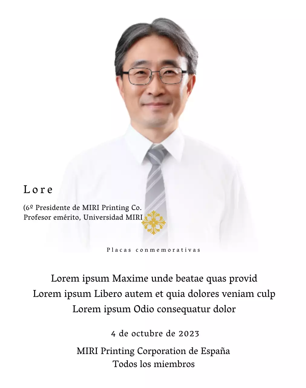 Placa conmemorativa con ilustraciones y fotos de lujo