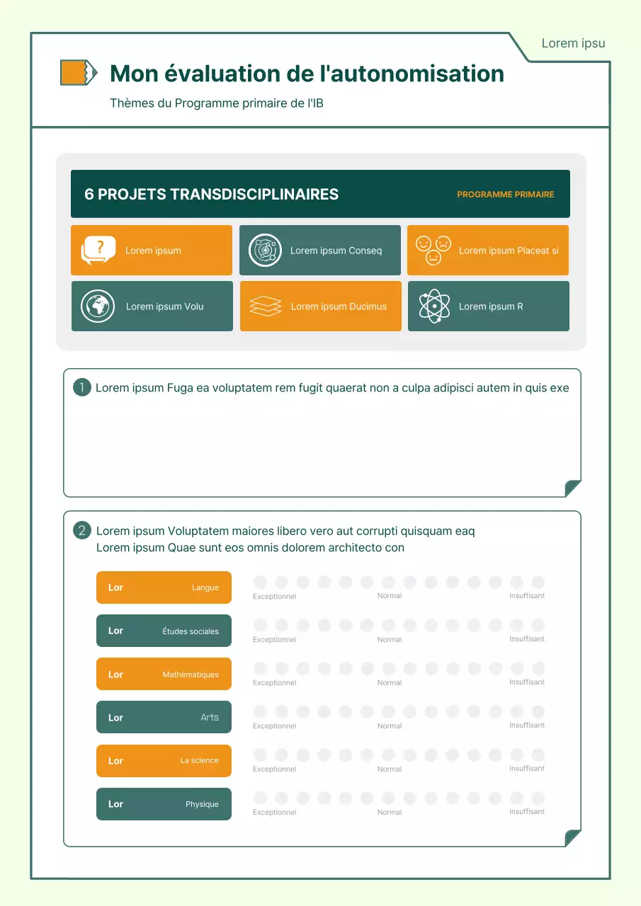 Plan de cours simple sur les objectifs de développement durable en vert et orange