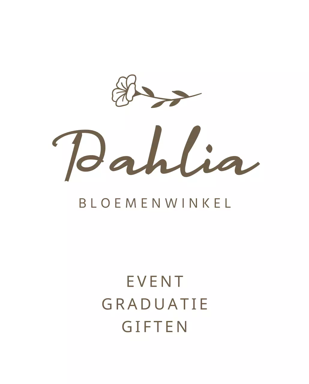 Signage ontwerp met social media iconen in cursief Engels alfabet bloemenwinkel logo