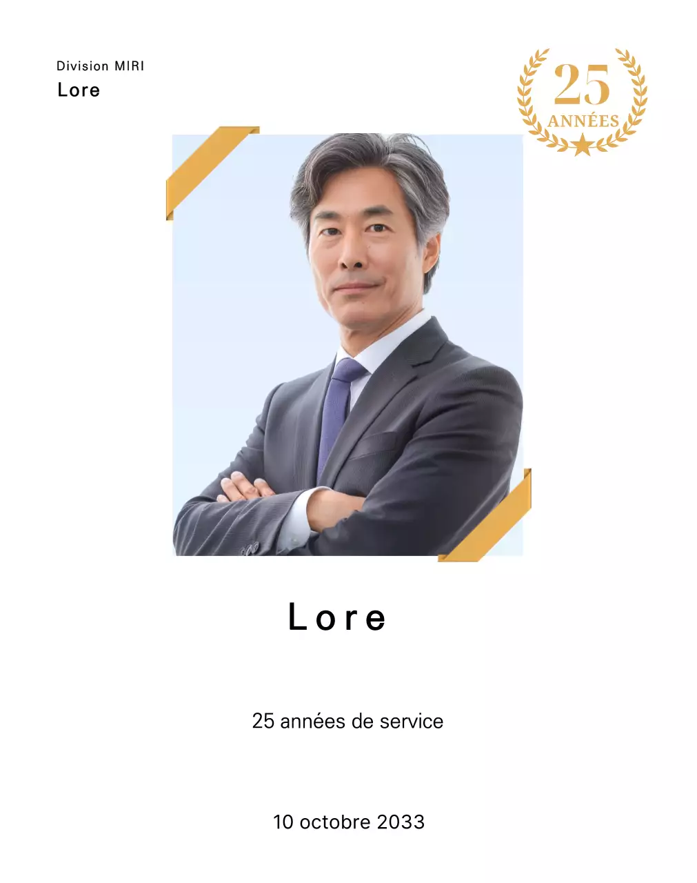 Un motif de remerciement comprenant une photo carrée avec un ruban doré et un marqueur de 25e anniversaire.