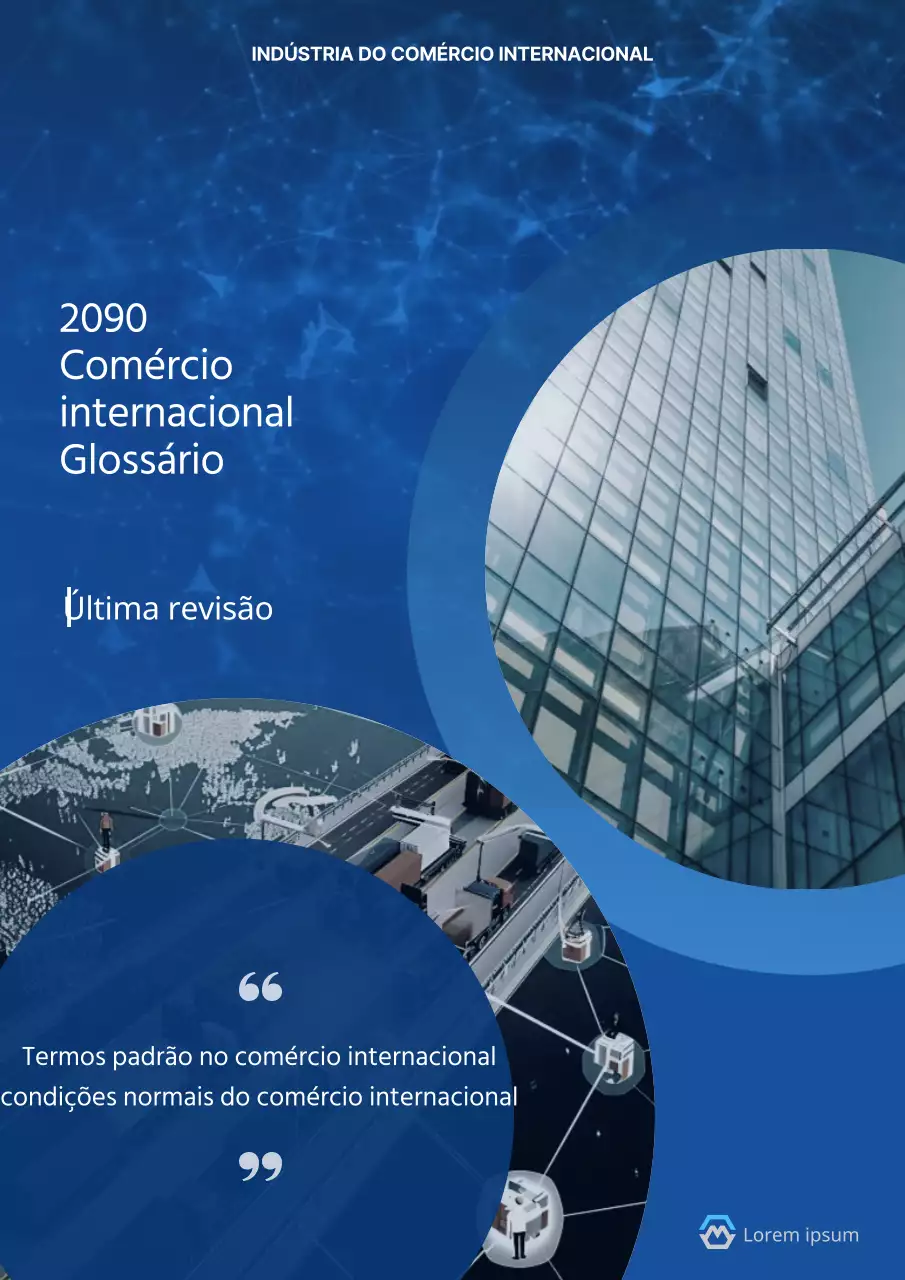 Capa azul simples para um glossário de termos de comércio internacional