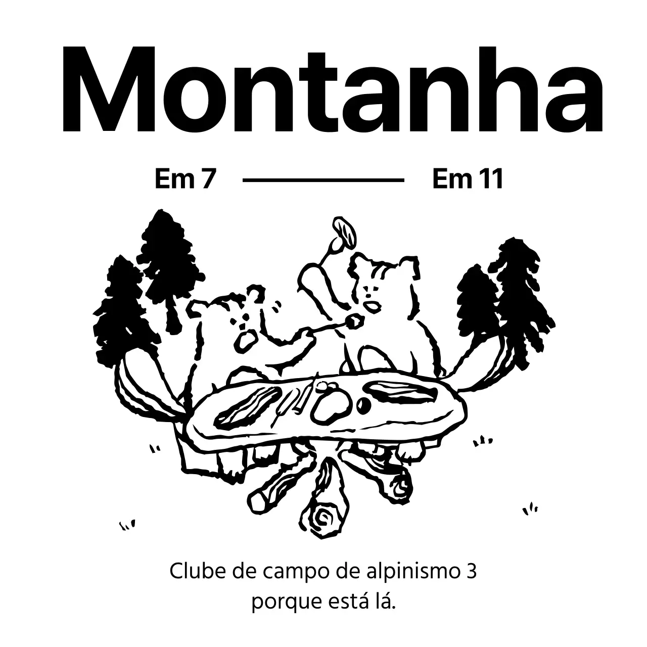 Desenho de acampamento com ilustração de esquilos a comer na floresta