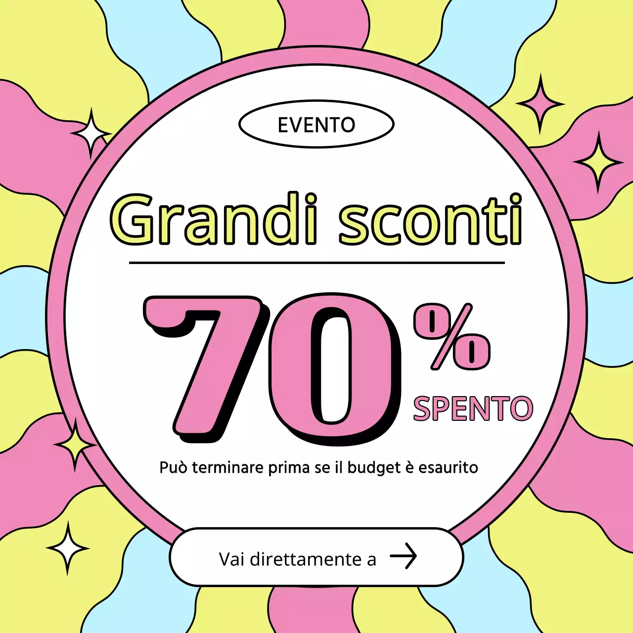 Pubblicità di sconti shopping kitsch in rosa e giallo