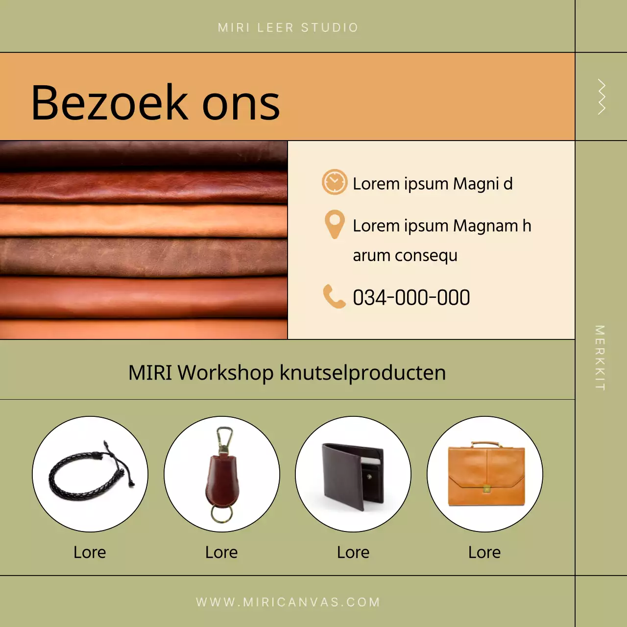 Een moderne leerwerkplaats in kaki en beige promoten
